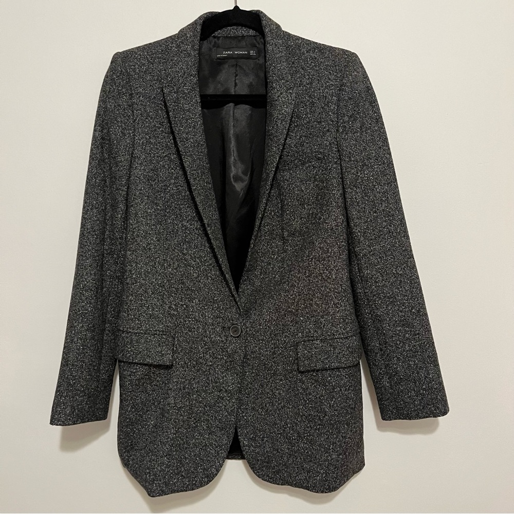 Zara Gray Speckled Single-Button Blazer